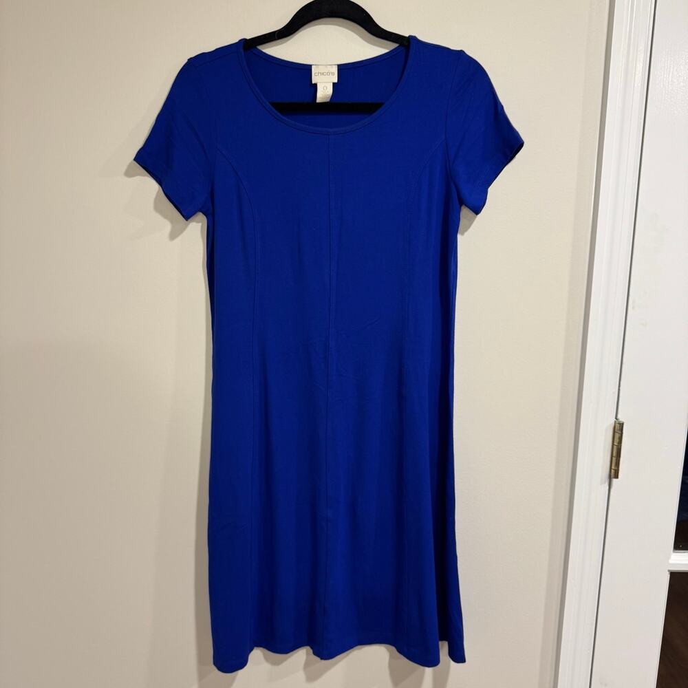 Chicos Womens Solid Royal Blue Shift Swing Dress Size 0/Small/4 Made in USA